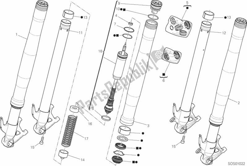 All parts for the Front Fork of the Ducati Superbike Panigale V2 Thailand 955 2020